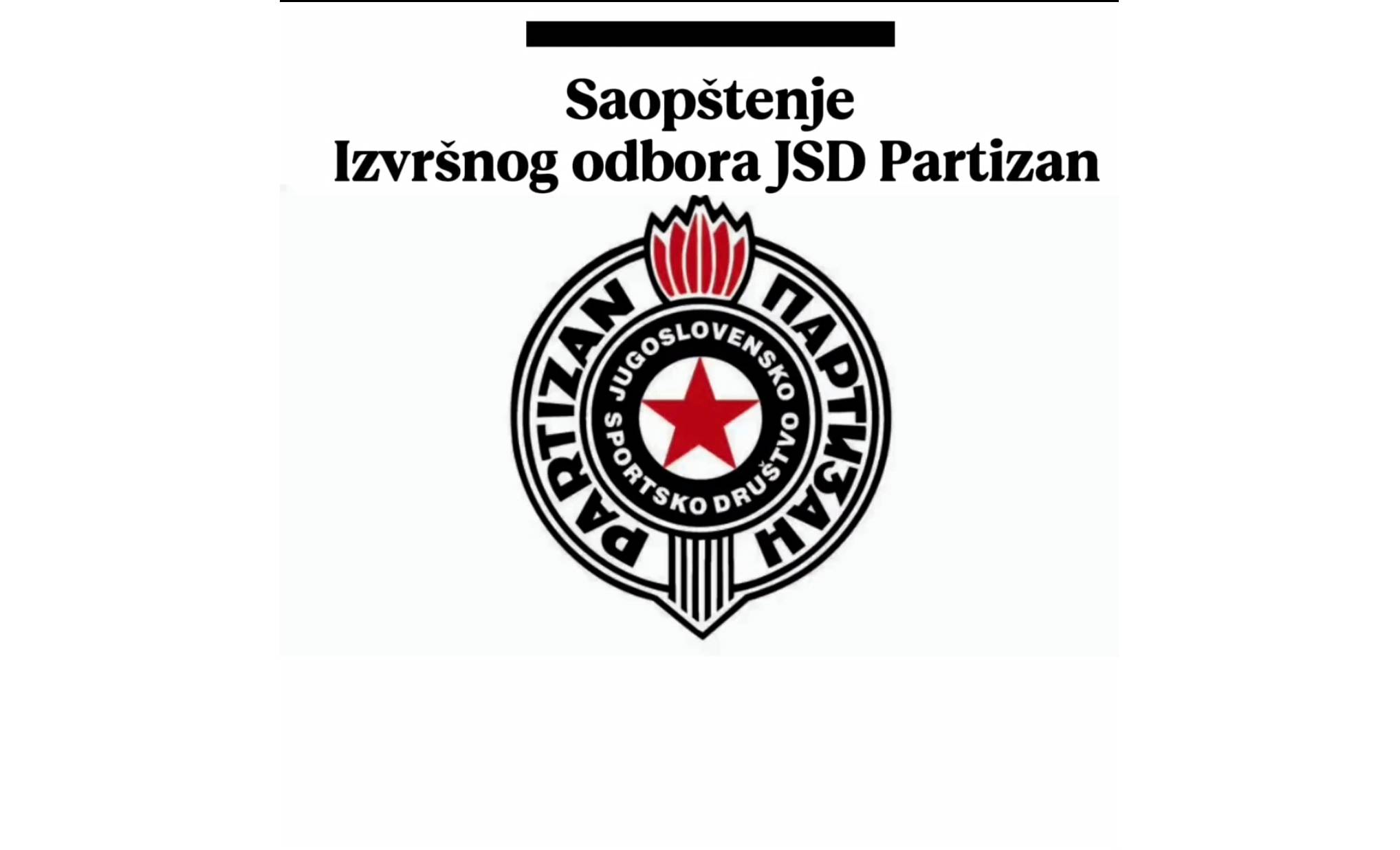 Saopštenje Izvršnog odbora JSD Partizan